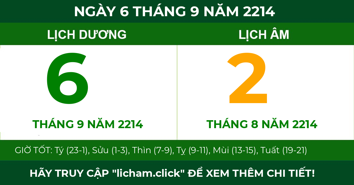 lịch âm ngày 6 tháng 9 năm 2214