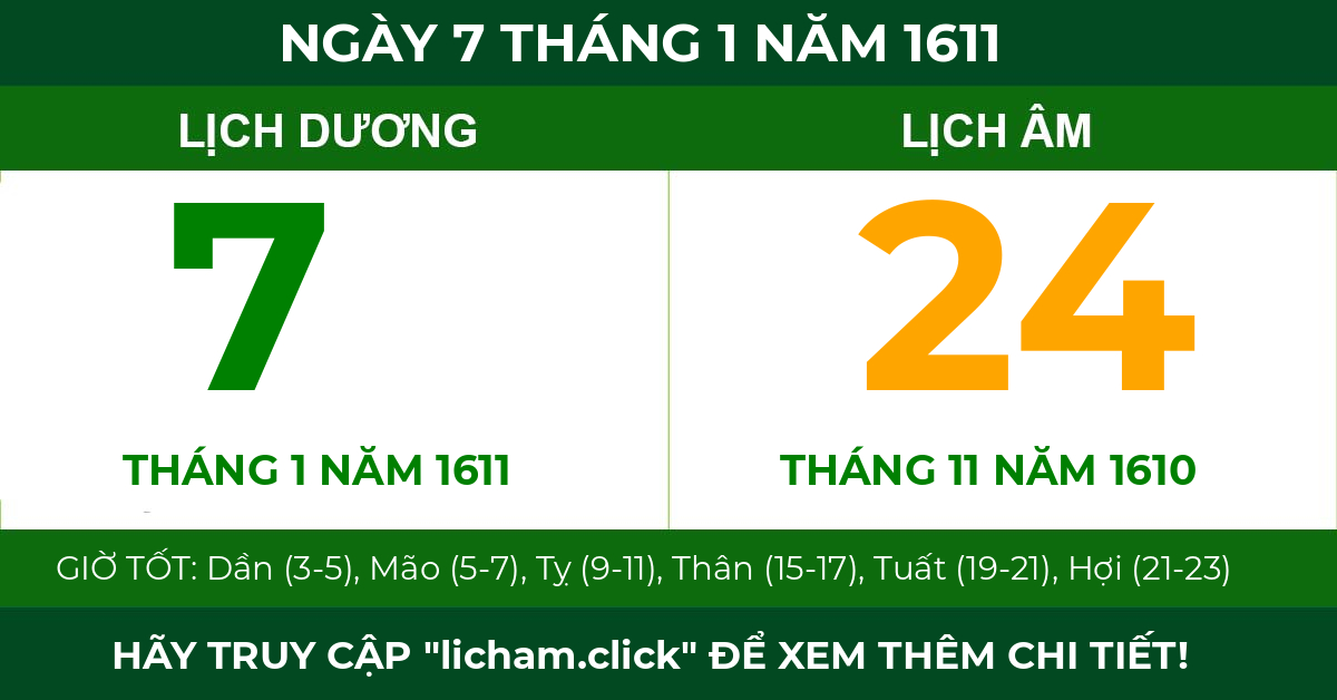 lịch âm ngày 7 tháng 1 năm 1611