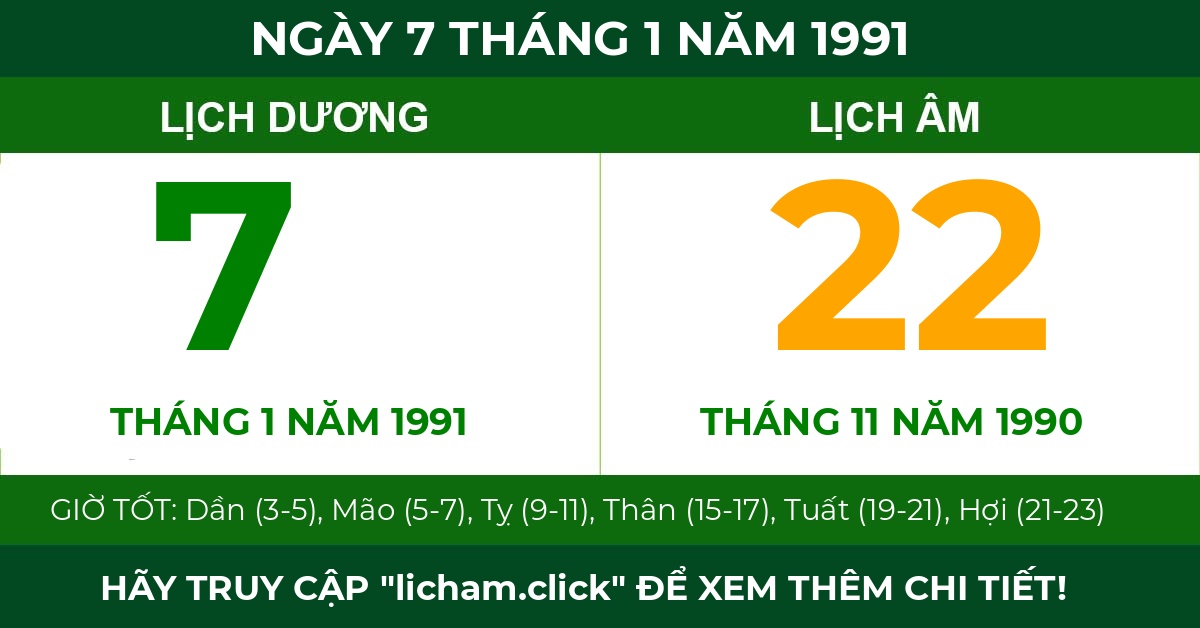 lịch âm ngày 7 tháng 1 năm 1991
