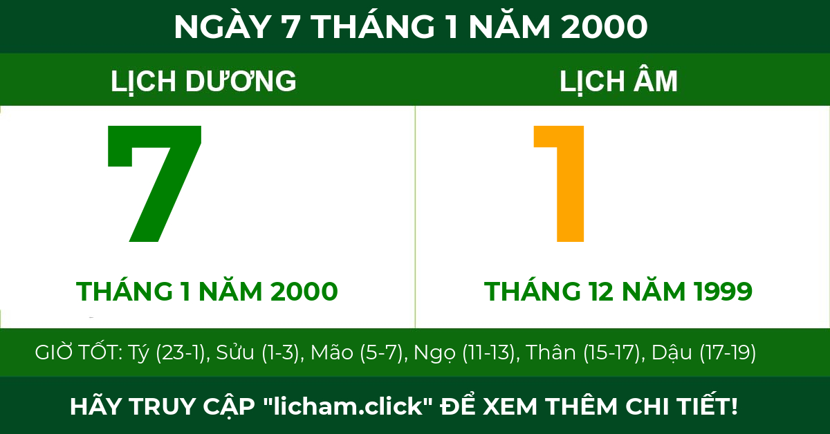 lịch âm ngày 7 tháng 1 năm 2000