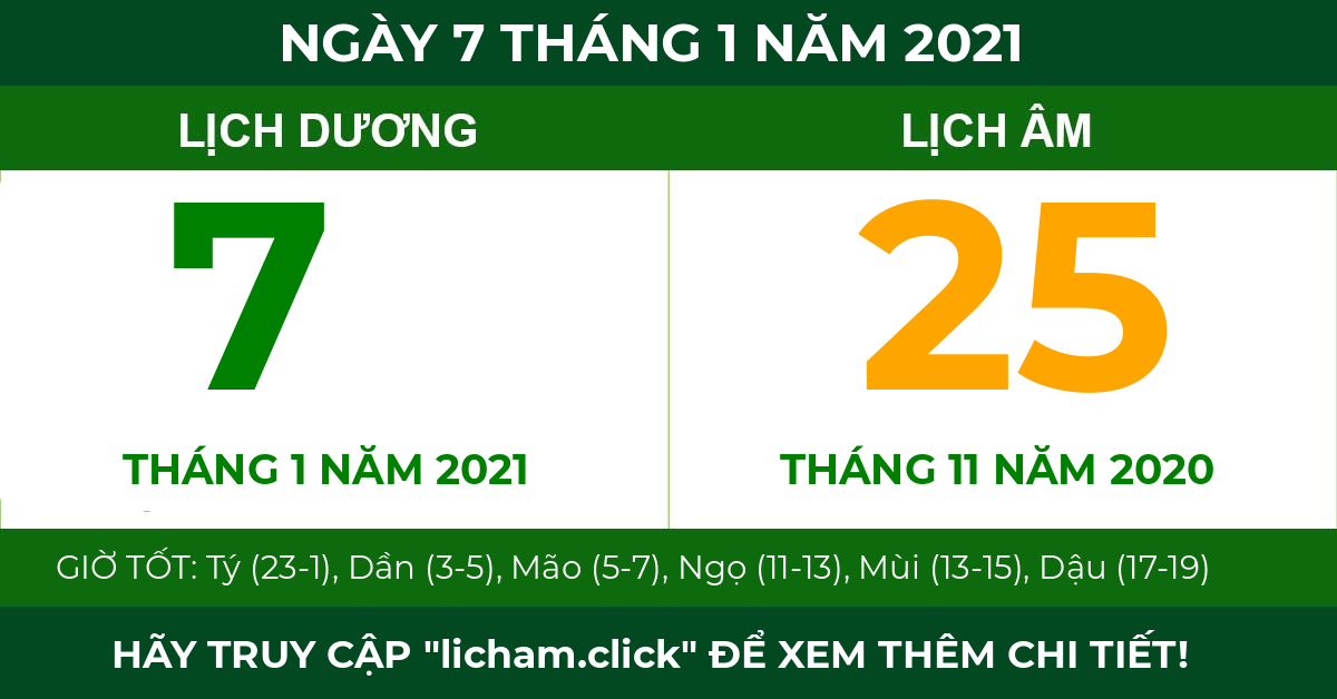 lịch âm ngày 7 tháng 1 năm 2021