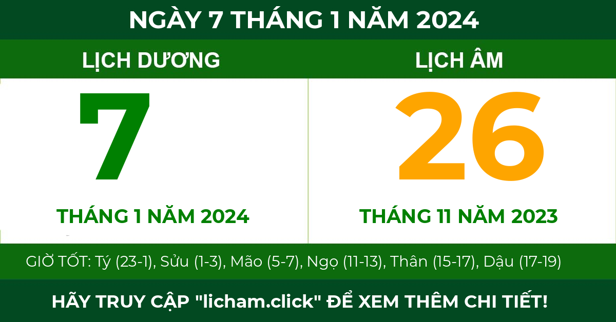 lịch âm ngày 7 tháng 1 năm 2024