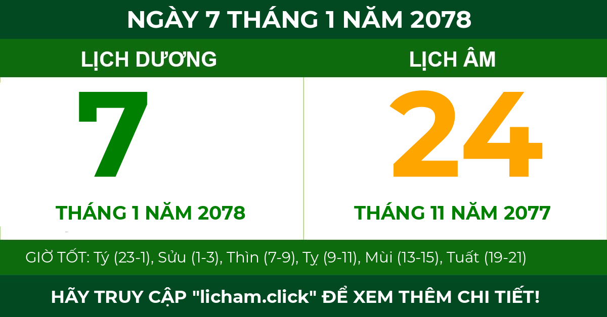 lịch âm ngày 7 tháng 1 năm 2078