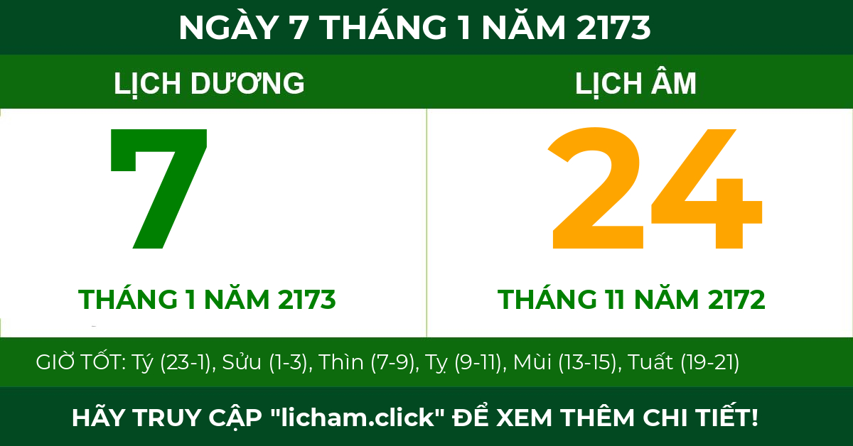 lịch âm ngày 7 tháng 1 năm 2173