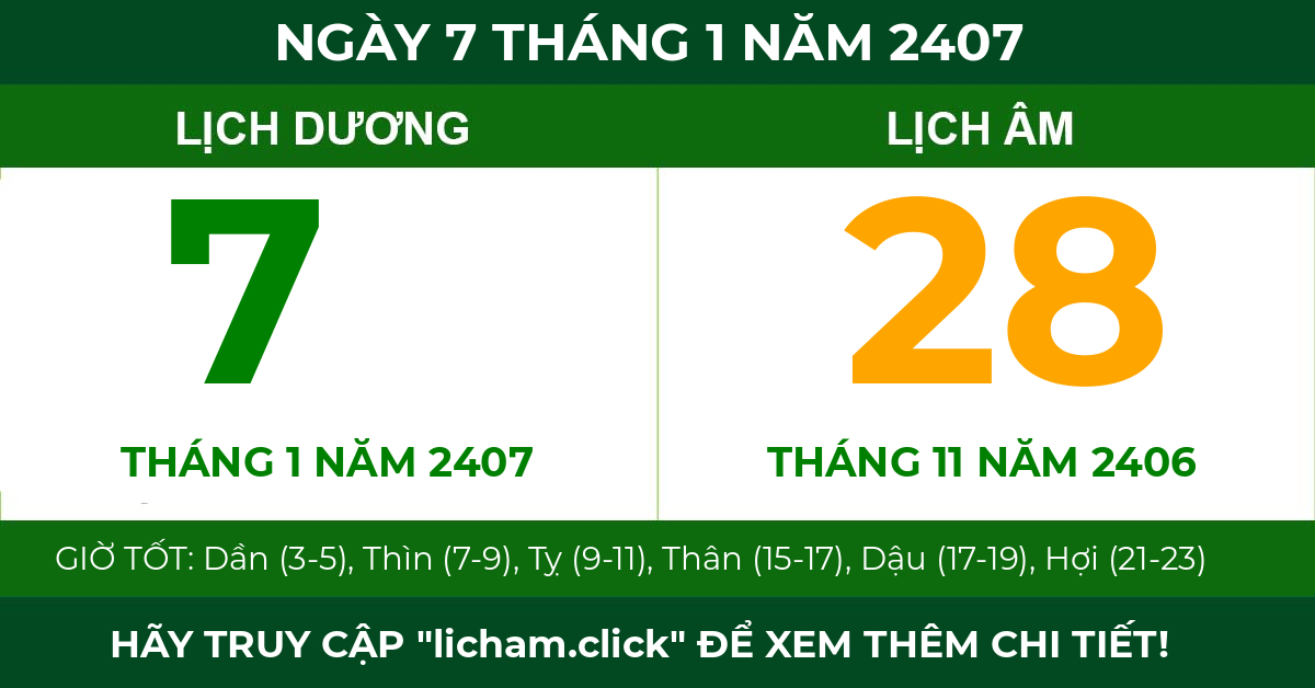 lịch âm ngày 7 tháng 1 năm 2407