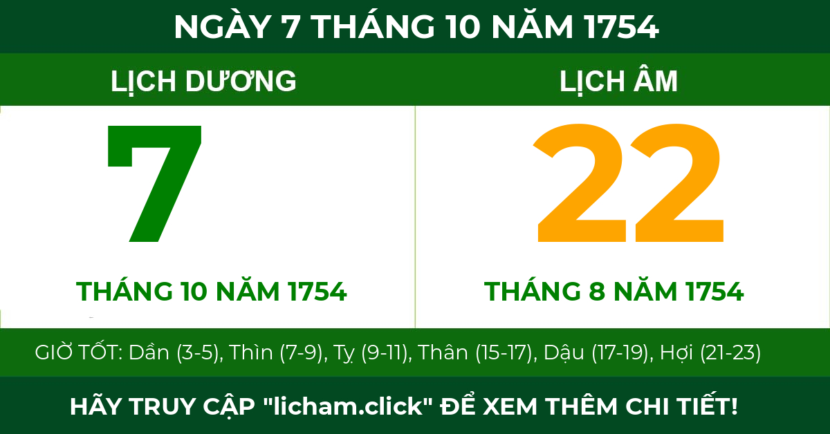 lịch âm ngày 7 tháng 10 năm 1754
