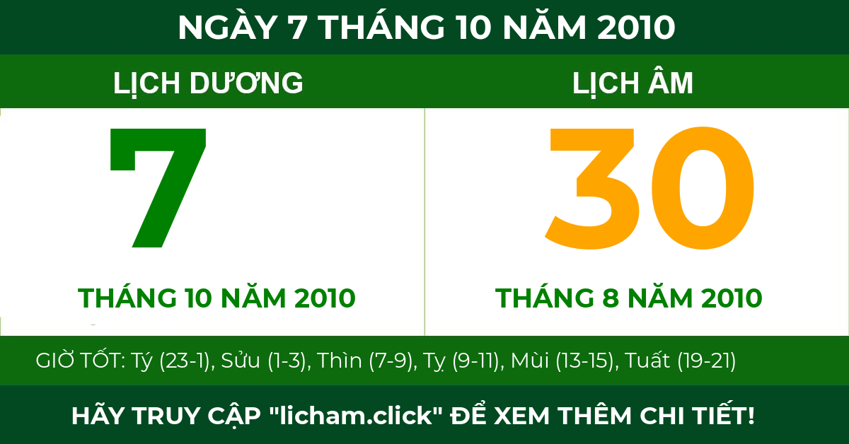 lịch âm ngày 7 tháng 10 năm 2010