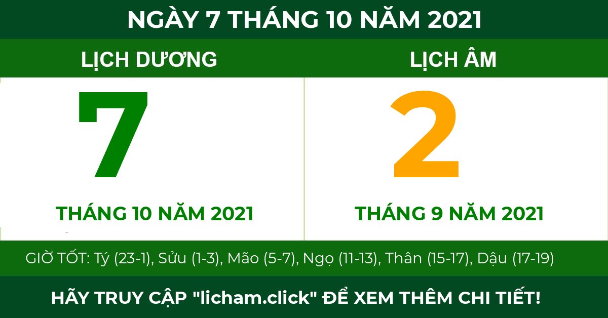 lịch âm ngày 7 tháng 10 năm 2021