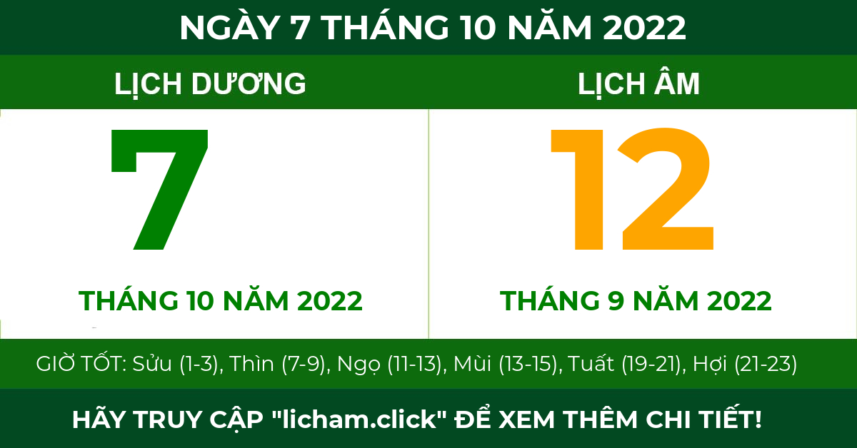 lịch âm ngày 7 tháng 10 năm 2022