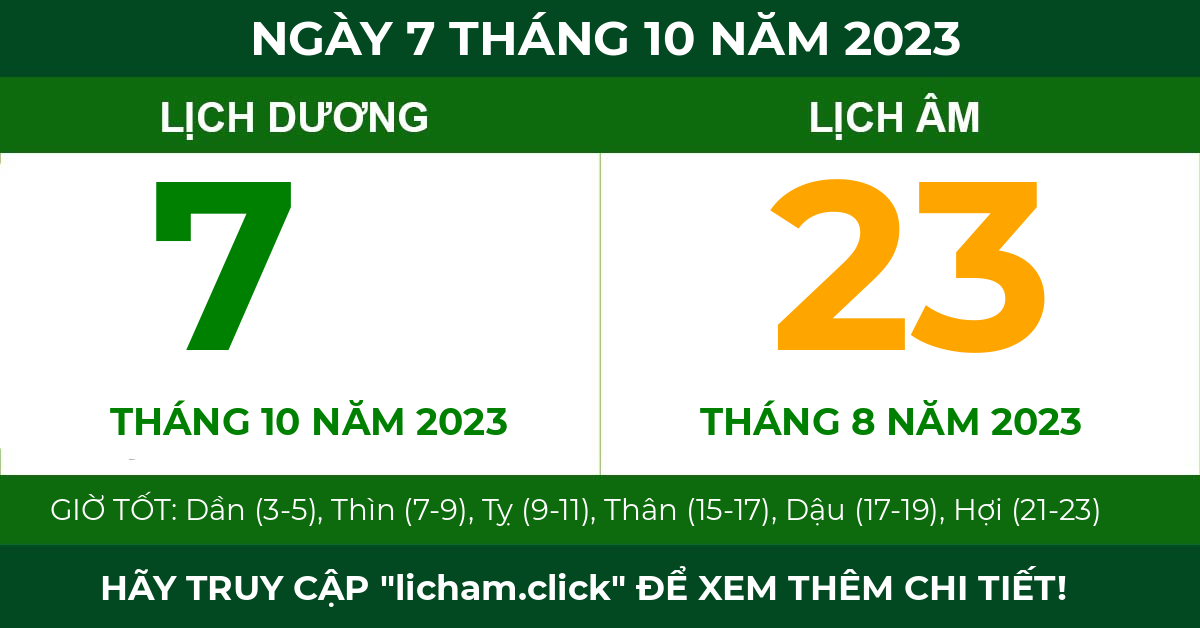lịch âm ngày 7 tháng 10 năm 2023
