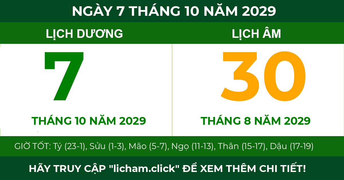 lịch âm ngày 7 tháng 10 năm 2029