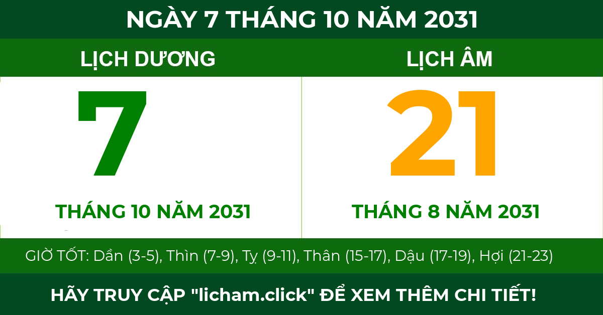 lịch âm ngày 7 tháng 10 năm 2031