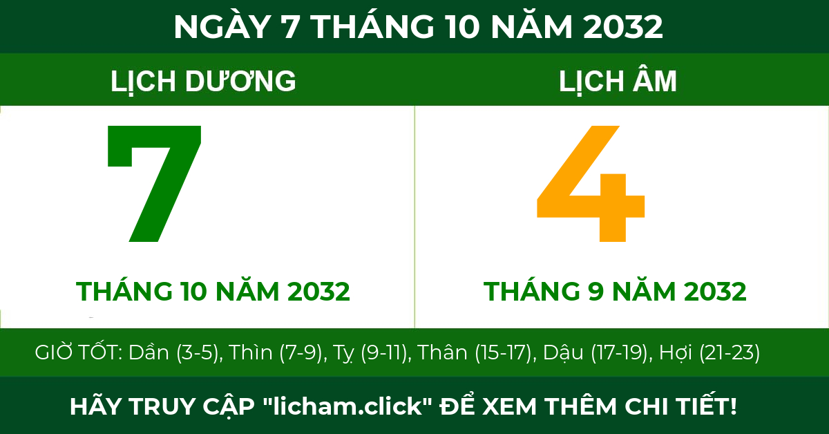 lịch âm ngày 7 tháng 10 năm 2032