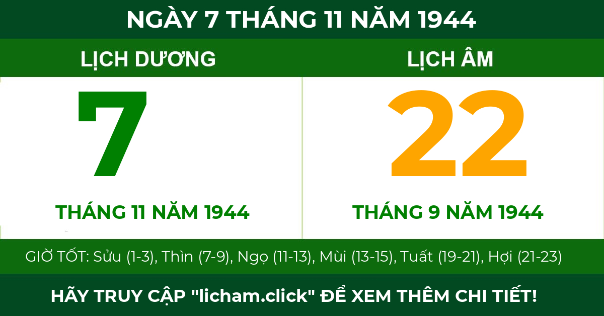 lịch âm ngày 7 tháng 11 năm 1944
