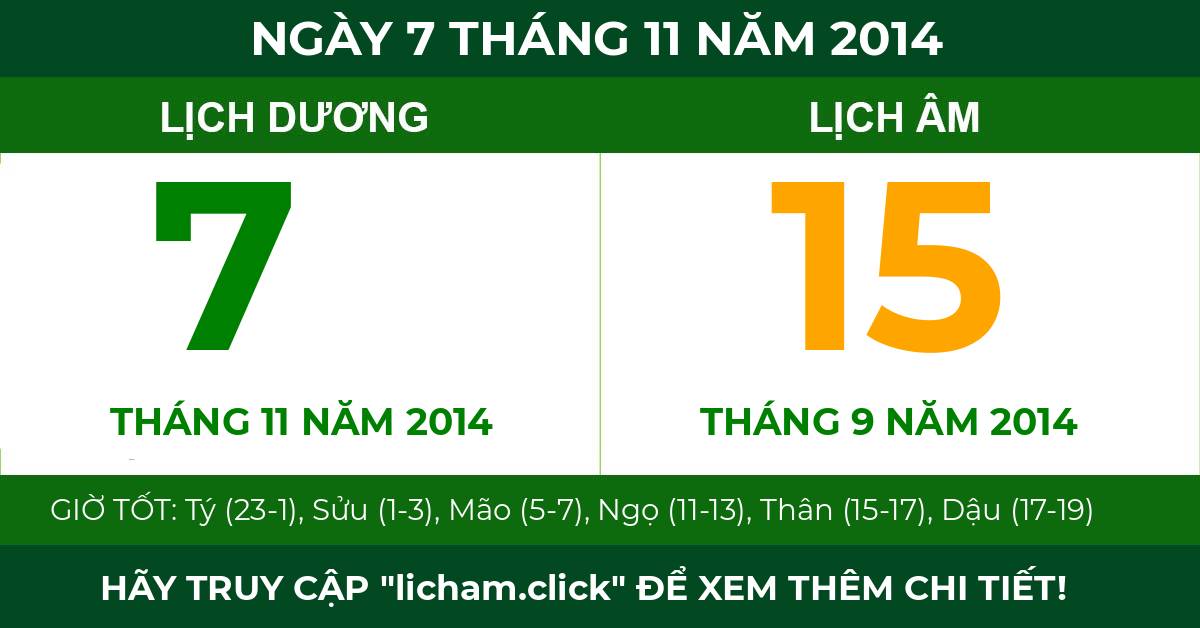 lịch âm ngày 7 tháng 11 năm 2014
