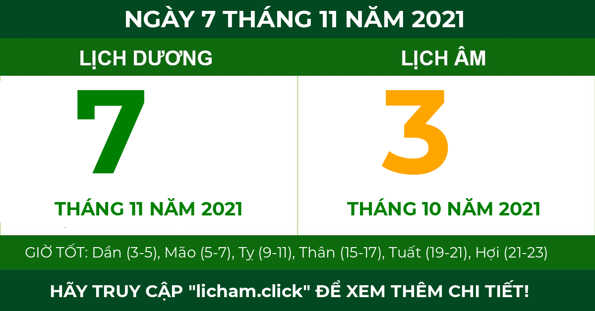 lịch âm ngày 7 tháng 11 năm 2021