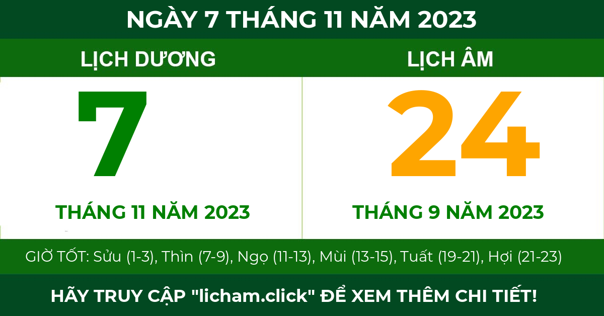 lịch âm ngày 7 tháng 11 năm 2023