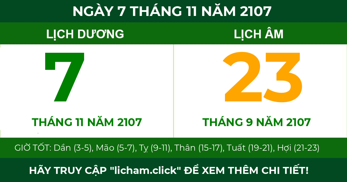 lịch âm ngày 7 tháng 11 năm 2107