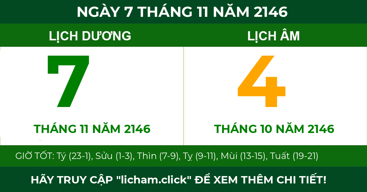 lịch âm ngày 7 tháng 11 năm 2146