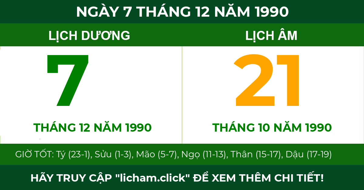 lịch âm ngày 7 tháng 12 năm 1990