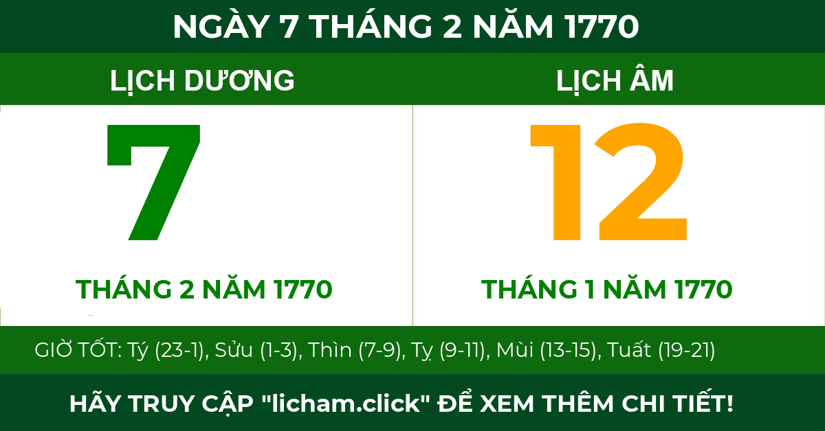 lịch âm ngày 7 tháng 2 năm 1770