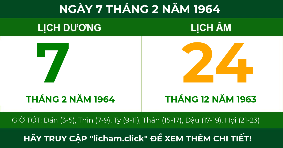 lịch âm ngày 7 tháng 2 năm 1964