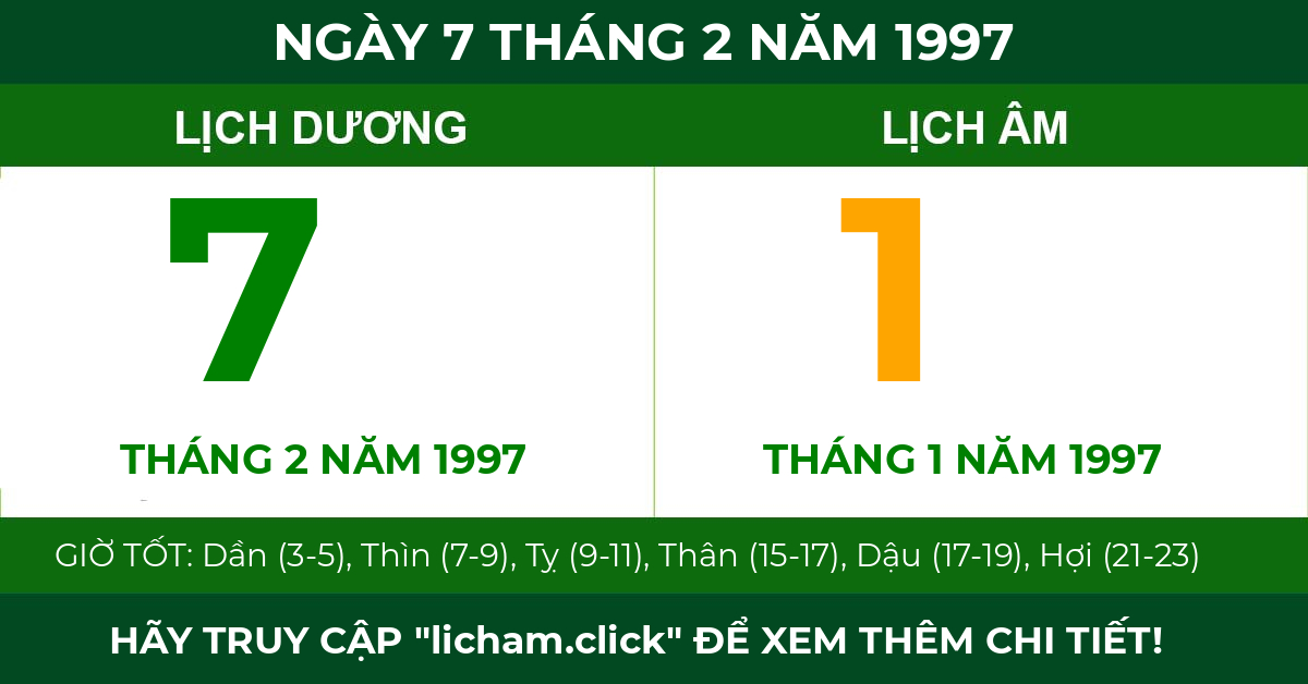 lịch âm ngày 7 tháng 2 năm 1997