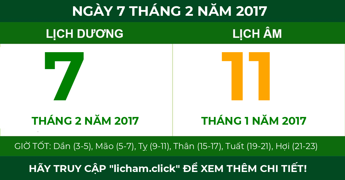 lịch âm ngày 7 tháng 2 năm 2017