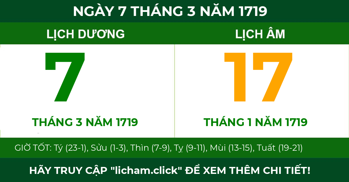 lịch âm ngày 7 tháng 3 năm 1719