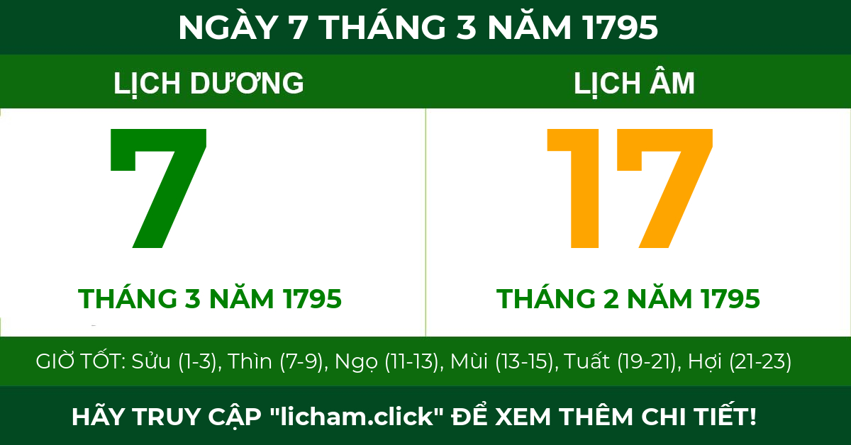 lịch âm ngày 7 tháng 3 năm 1795