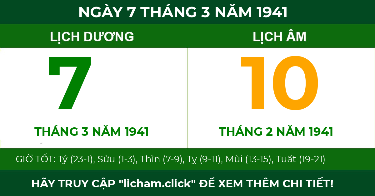 lịch âm ngày 7 tháng 3 năm 1941