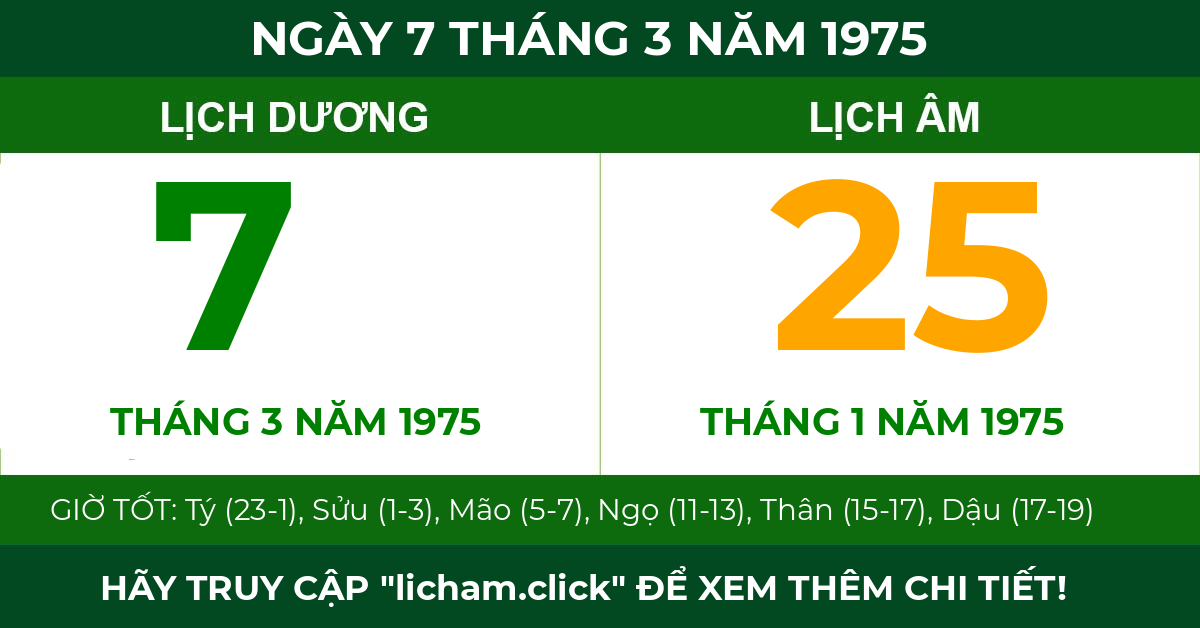 lịch âm ngày 7 tháng 3 năm 1975