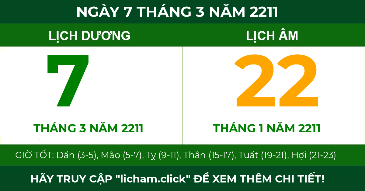 lịch âm ngày 7 tháng 3 năm 2211