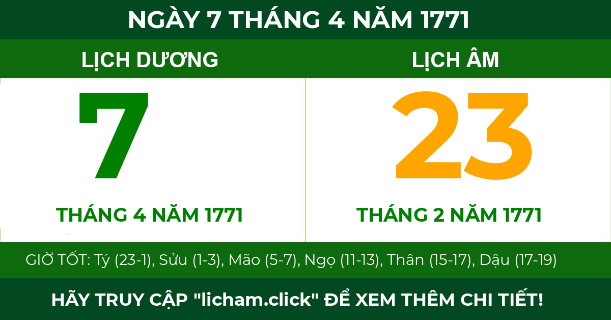 lịch âm ngày 7 tháng 4 năm 1771