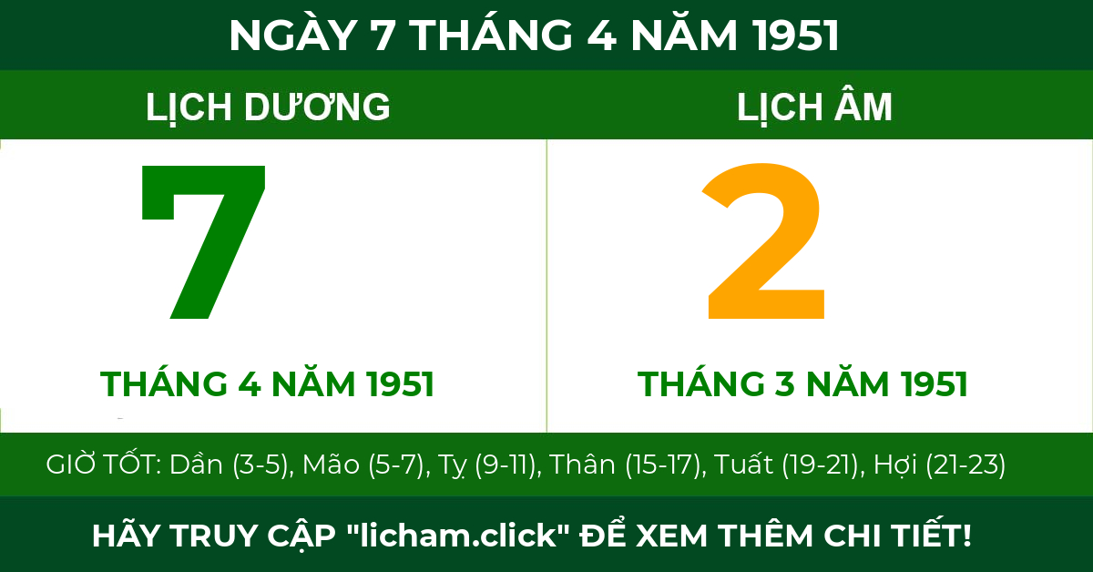lịch âm ngày 7 tháng 4 năm 1951