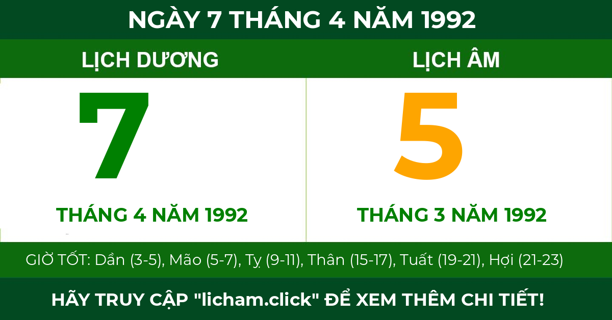 lịch âm ngày 7 tháng 4 năm 1992