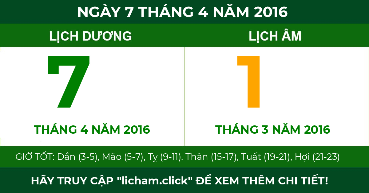 lịch âm ngày 7 tháng 4 năm 2016