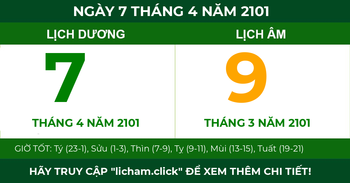 lịch âm ngày 7 tháng 4 năm 2101