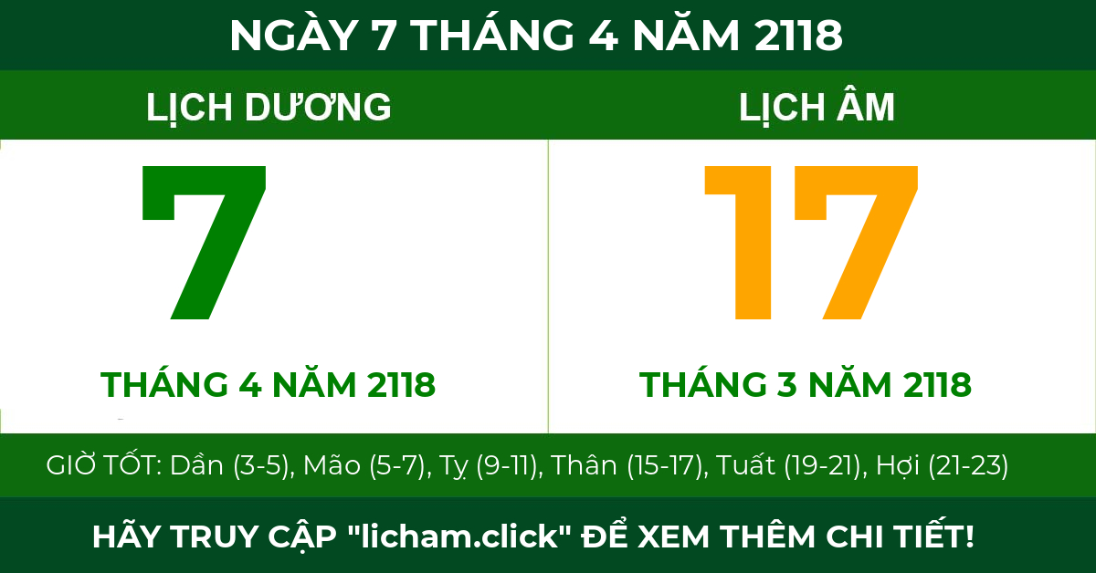 lịch âm ngày 7 tháng 4 năm 2118