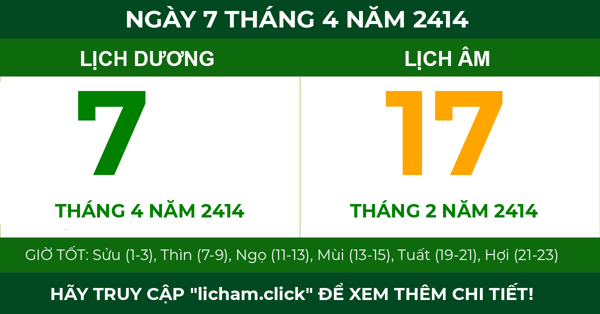 lịch âm ngày 7 tháng 4 năm 2414