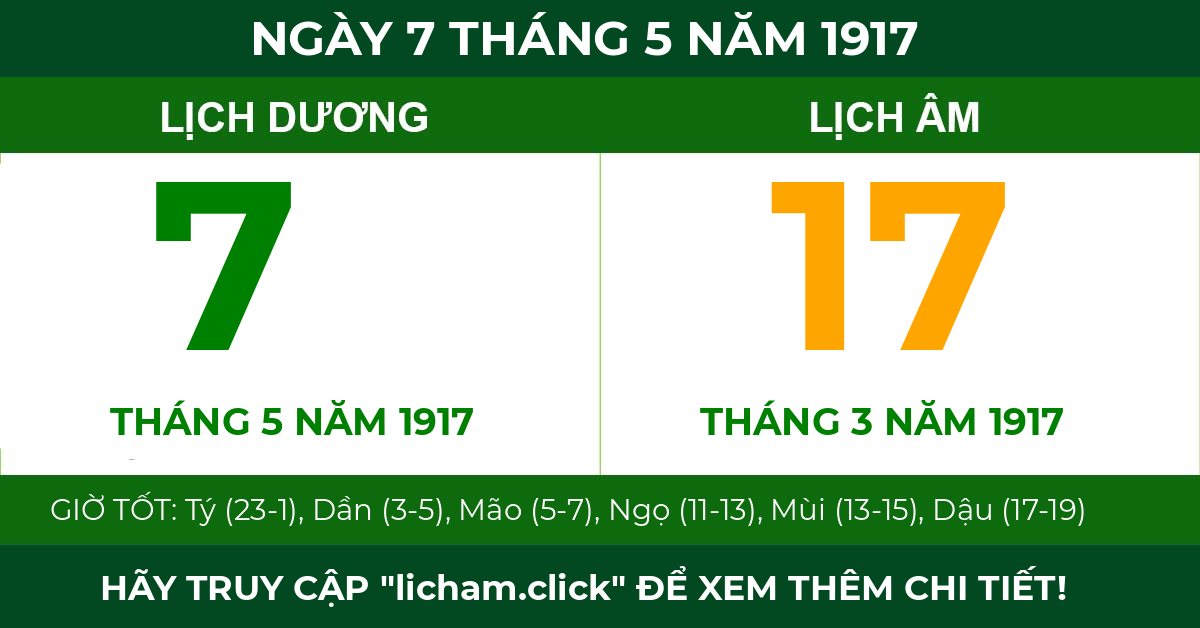 lịch âm ngày 7 tháng 5 năm 1917