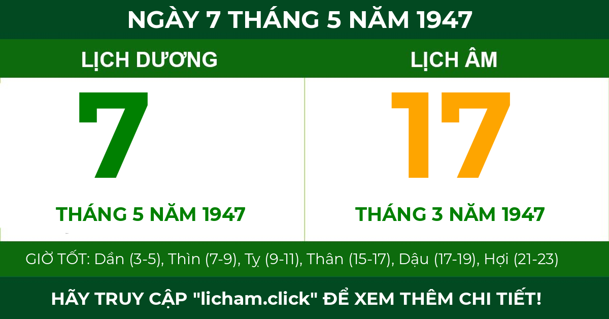lịch âm ngày 7 tháng 5 năm 1947