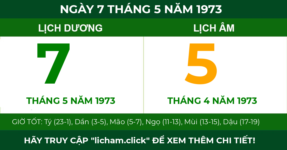 lịch âm ngày 7 tháng 5 năm 1973