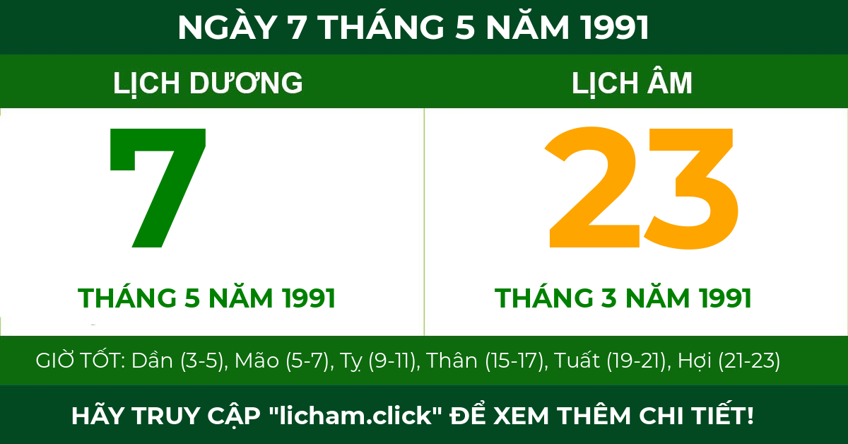 lịch âm ngày 7 tháng 5 năm 1991