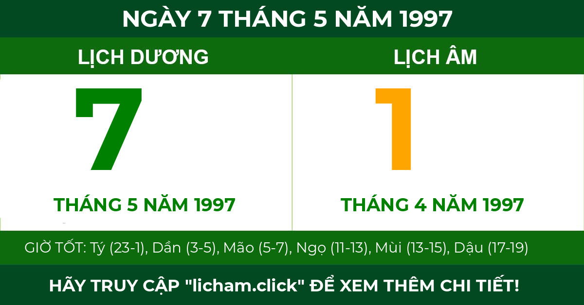 lịch âm ngày 7 tháng 5 năm 1997