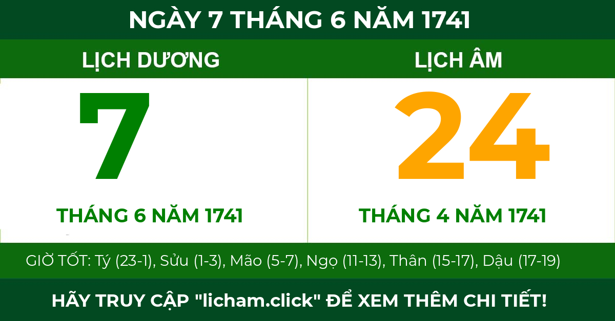 lịch âm ngày 7 tháng 6 năm 1741