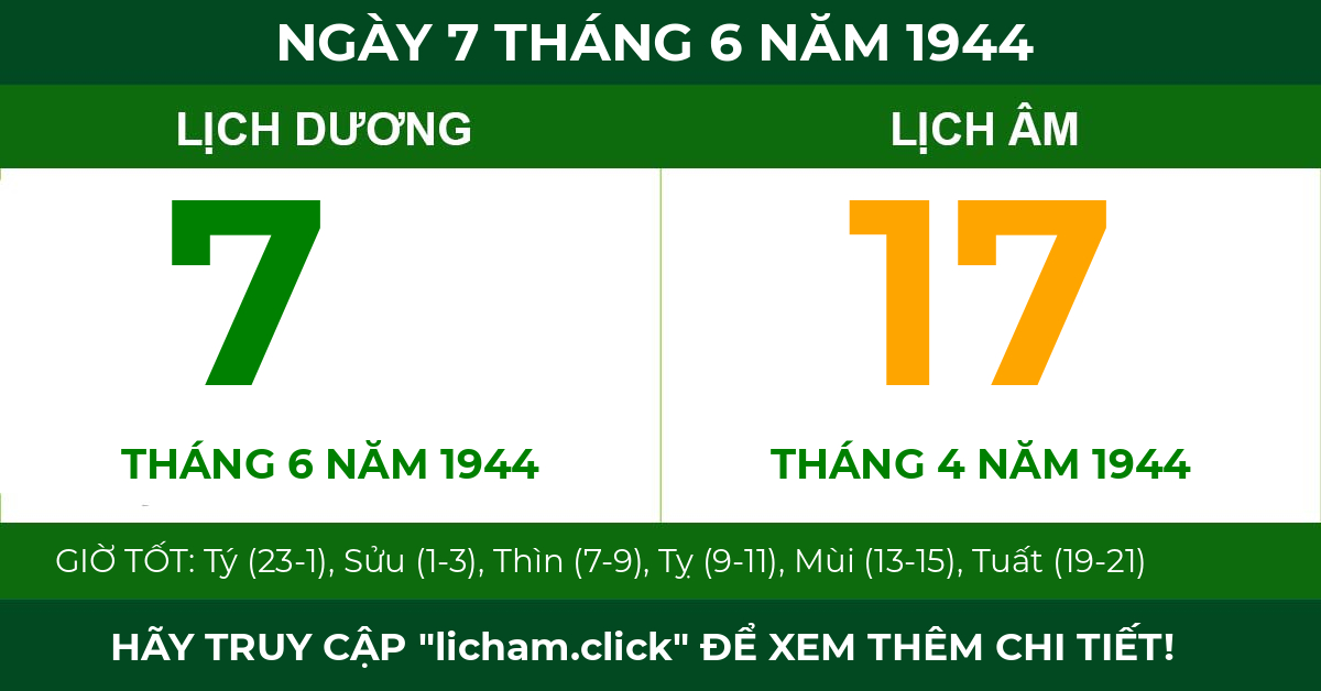 lịch âm ngày 7 tháng 6 năm 1944