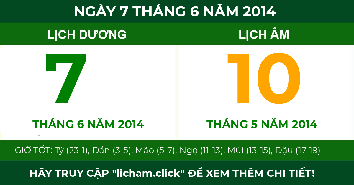 lịch âm ngày 7 tháng 6 năm 2014