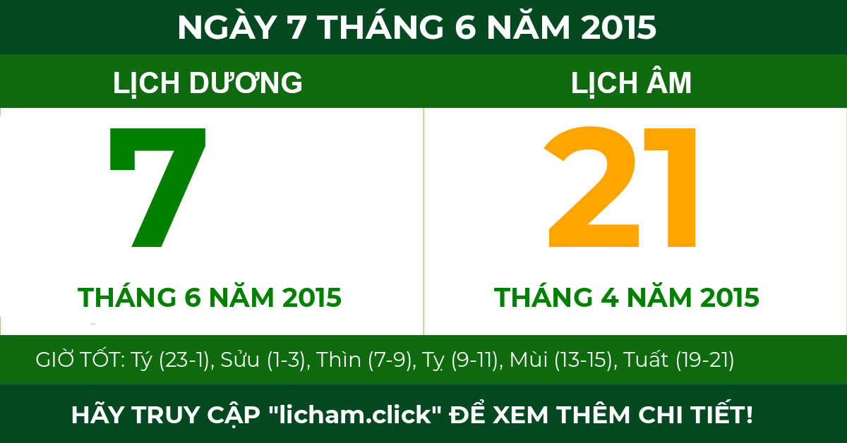 lịch âm ngày 7 tháng 6 năm 2015