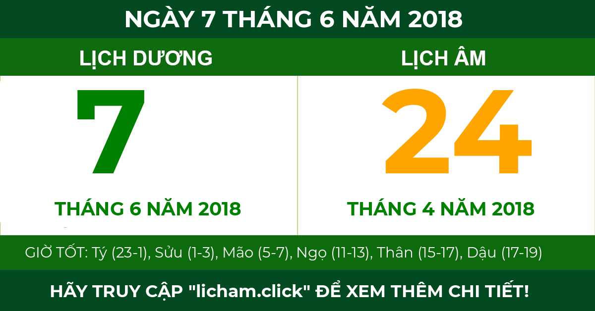 lịch âm ngày 7 tháng 6 năm 2018